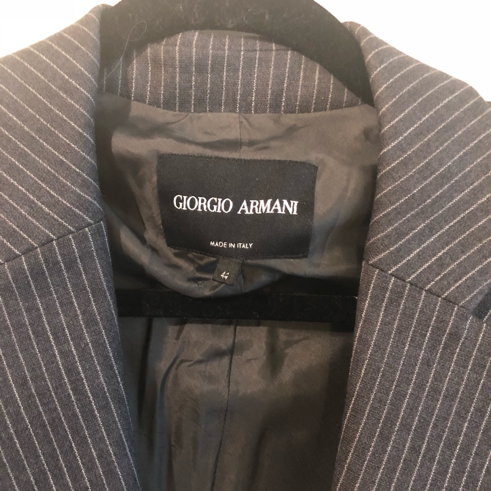 Giorgio Armani Pinstripe Wool Ladies Suit Jacket